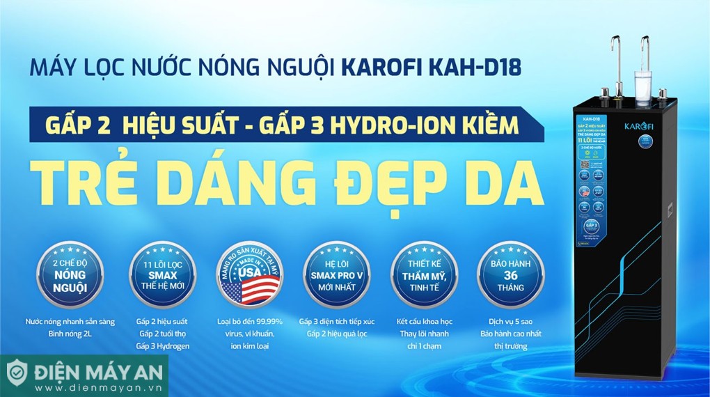 Máy lọc nước RO nóng nguội Karofi KAH-D18 11 lõi